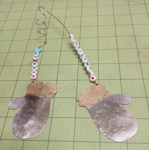 Judy Larson's Mitten Ornament - , Holiday Designs, How To Punch Holes, Hole Punching, Punch A Hole, Sawing, Saw, Wire Saw, Texturing, Punch a hole in one corner of each mitten.